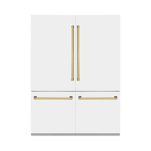 ZLINE 60" Autograph Edition 32.2 cu. ft. Built-in 4-Door French Door Refrigerator with Internal Water and Ice Dispenser in White Matte with Gold Accents (RBIVZ-WM-60-G)