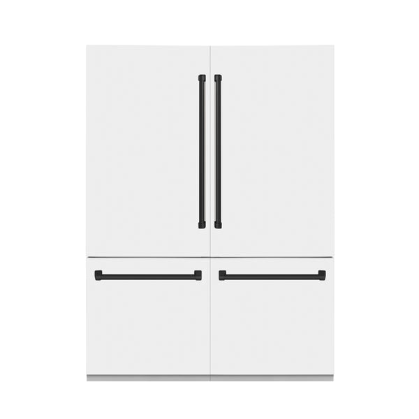 ZLINE 60 in. Autograph Edition 32.2 cu. ft. Built-in 4-Door French Door Refrigerator with Internal Water and Ice Dispenser in White Matte with Matte Black Accents (RBIVZ-WM-60-MB)