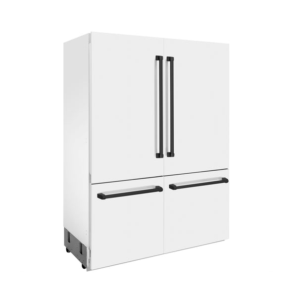 ZLINE 60 in. Autograph Edition 32.2 cu. ft. Built-in 4-Door French Door Refrigerator with Internal Water and Ice Dispenser in White Matte with Matte Black Accents (RBIVZ-WM-60-MB)