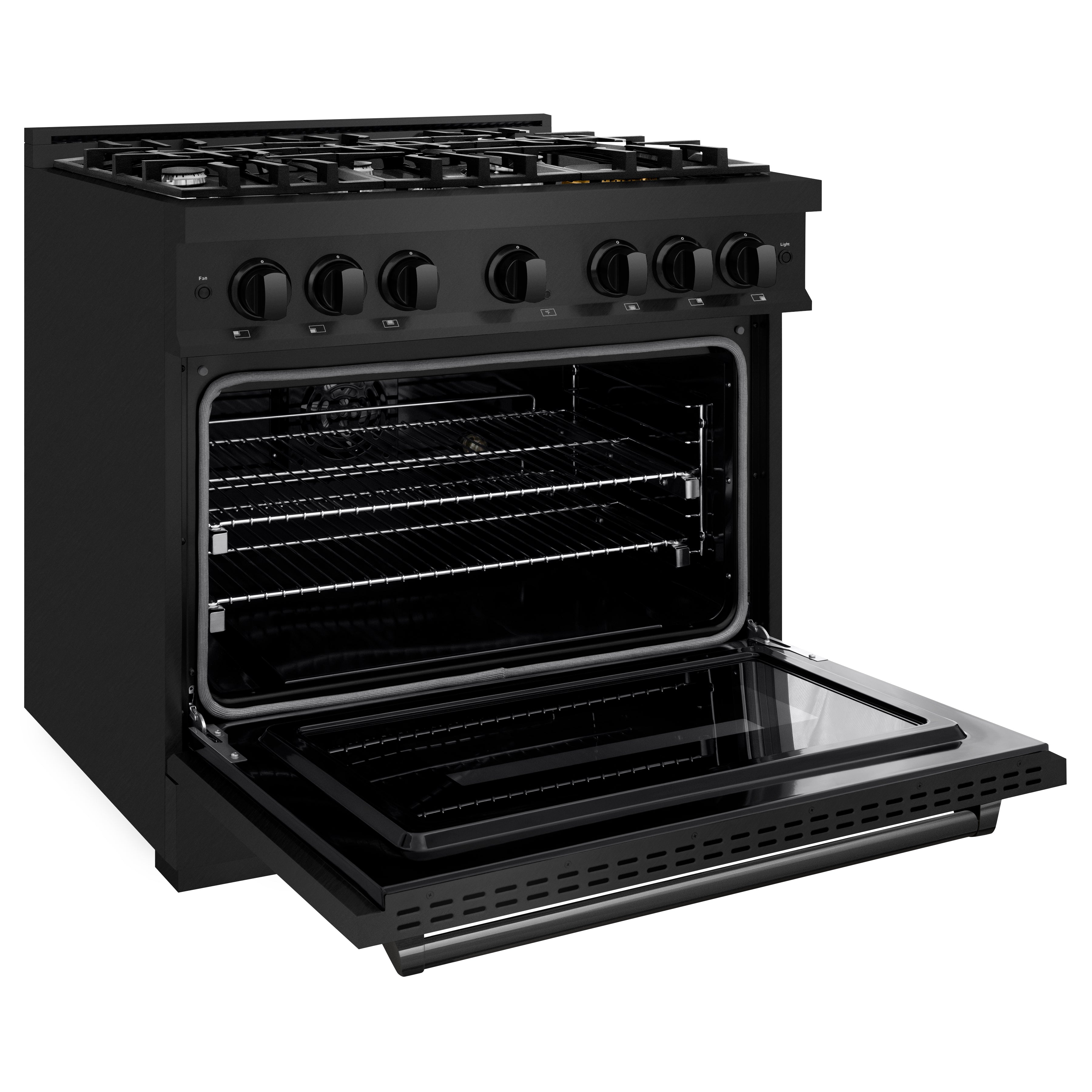 ZLINE 36 in. 5.2 cu. ft. Classic Dual Fuel Range with 6 Burner Gas Cooktop and Electric Convection Oven in Black Stainless Steel (CDRB-36)