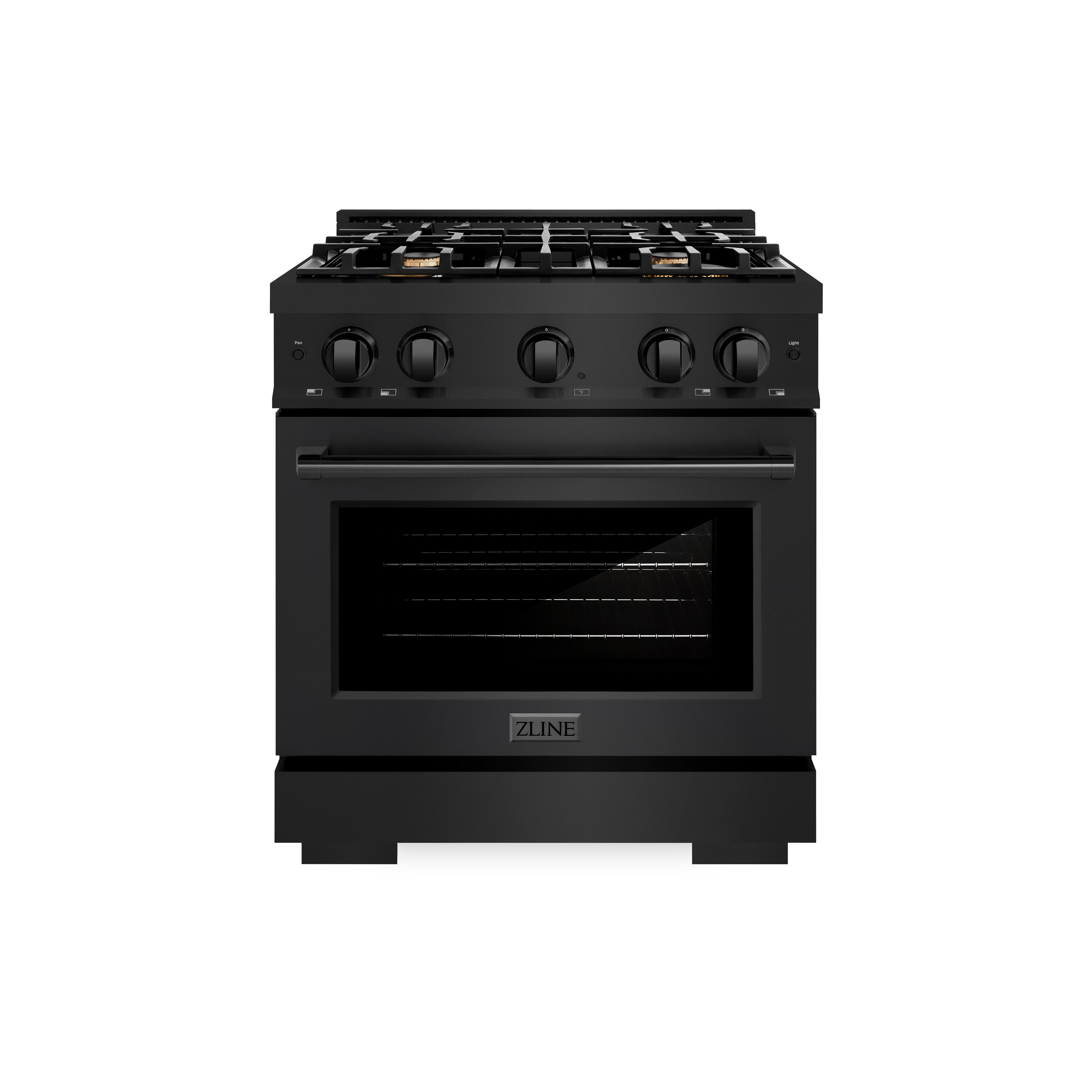 ZLINE 30 in. 4.2 cu. ft. Select Dual Fuel Range with Gas Cooktop and Electric Convection Oven in Black Stainless Steel with 4 Brass Burners (HDRB-BR-30)