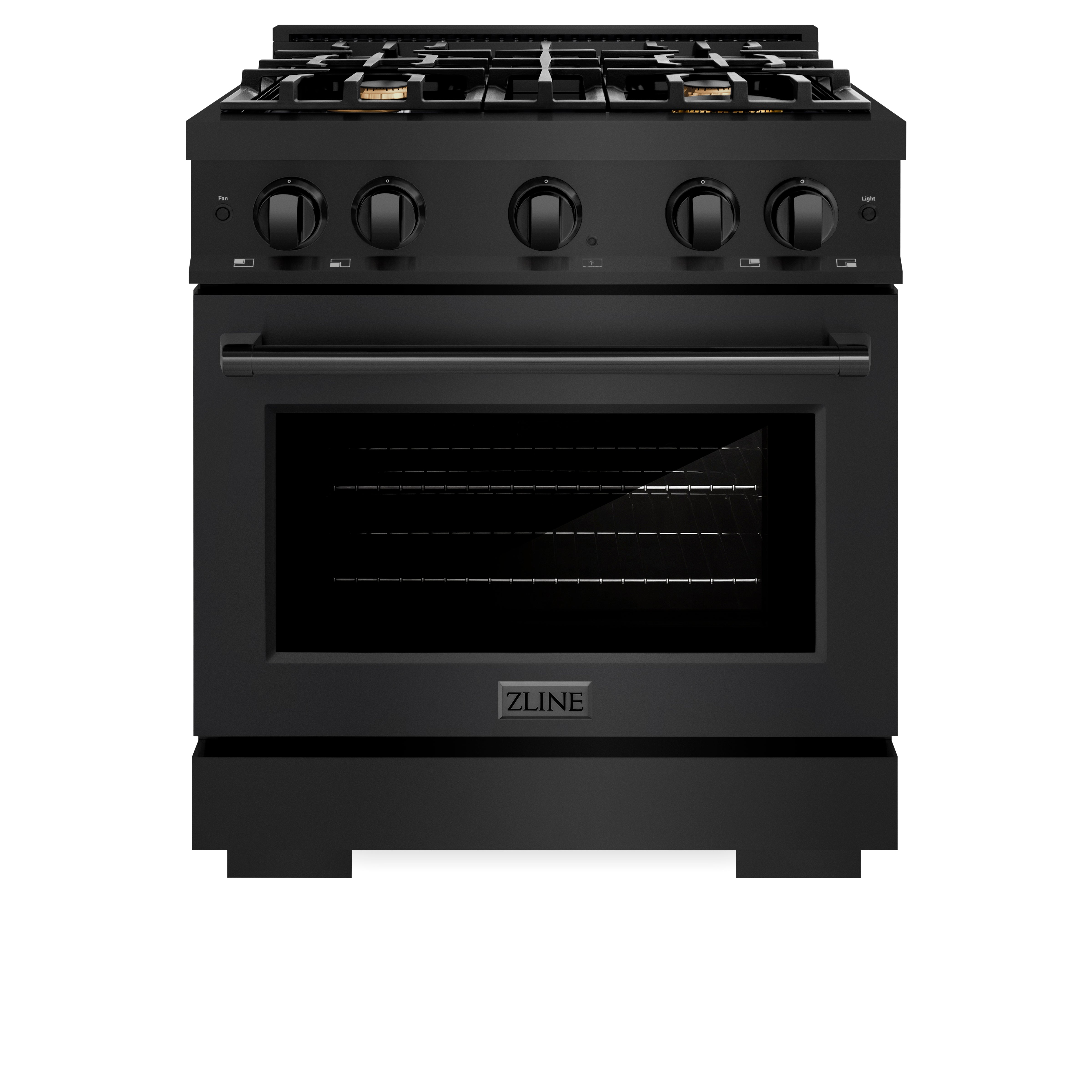 ZLINE 30 in. 4.2 cu. ft. Select Dual Fuel Range with Gas Cooktop and Electric Convection Oven in Black Stainless Steel with 4 Brass Burners (HDRB-BR-30)