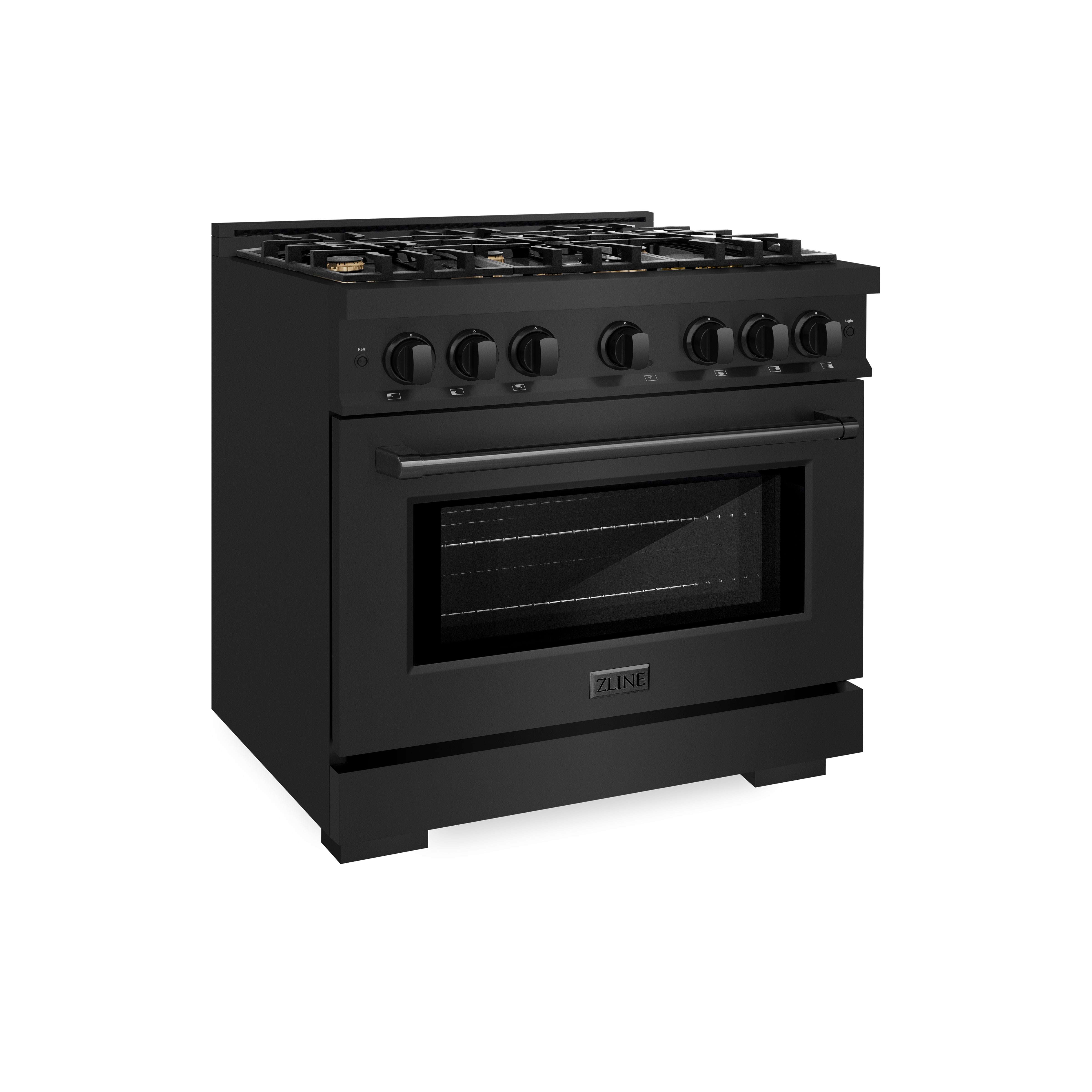 ZLINE 36 in. 5.2 cu. ft. Select Dual Fuel Range with Gas Cooktop and Electric Convection Oven in Black Stainless Steel with 6 Brass Burners (HDRB-BR-36)