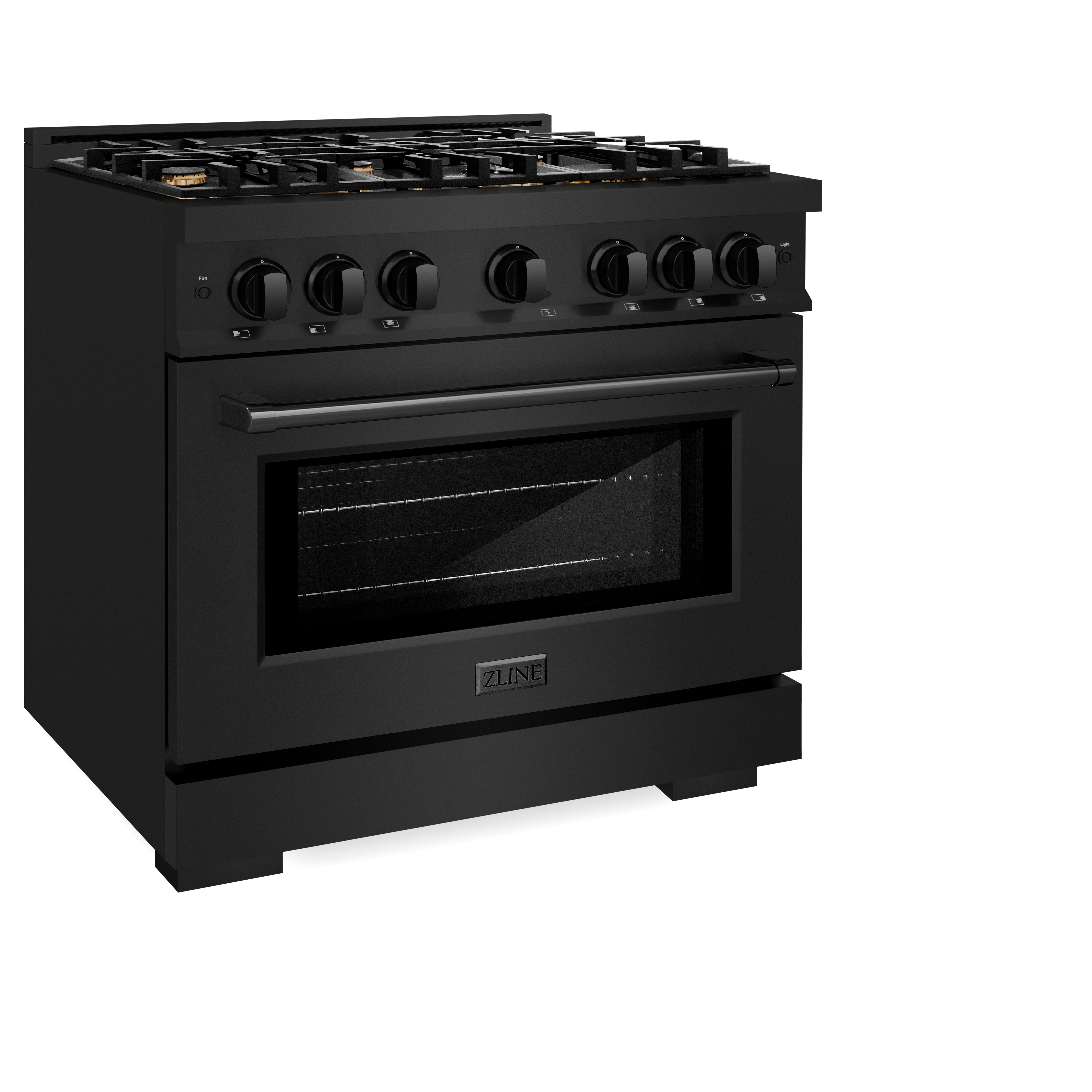 ZLINE 36 in. 5.2 cu. ft. Select Dual Fuel Range with Gas Cooktop and Electric Convection Oven in Black Stainless Steel with 6 Brass Burners (HDRB-BR-36)