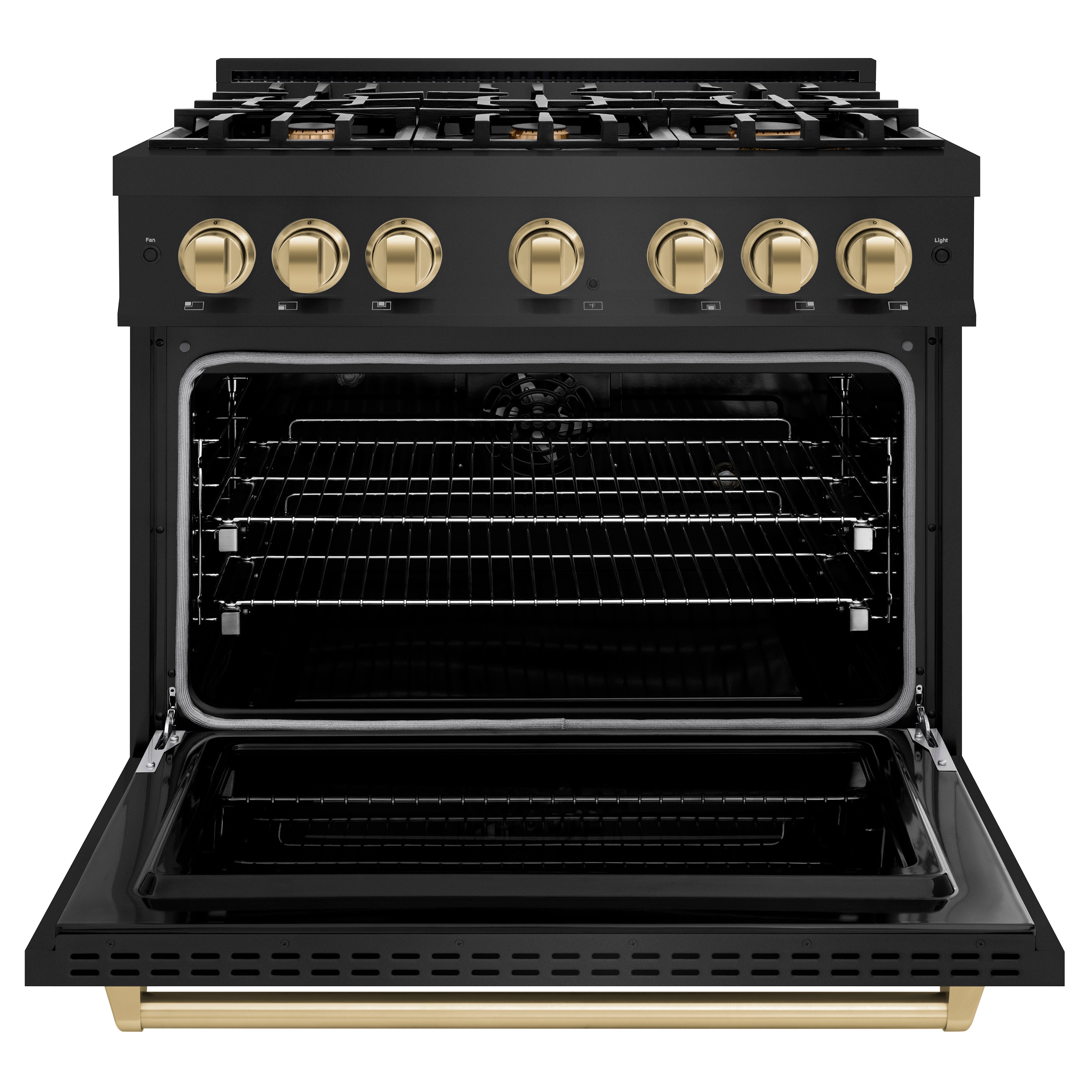 ZLINE Autograph Edition 36 in. 5.2 cu. ft. Classic Dual Fuel Range with 6 Burner Gas Cooktop and Electric Convection Oven in Black Stainless Steel with Champagne Bronze Accents (CDRBZ-36-CB)