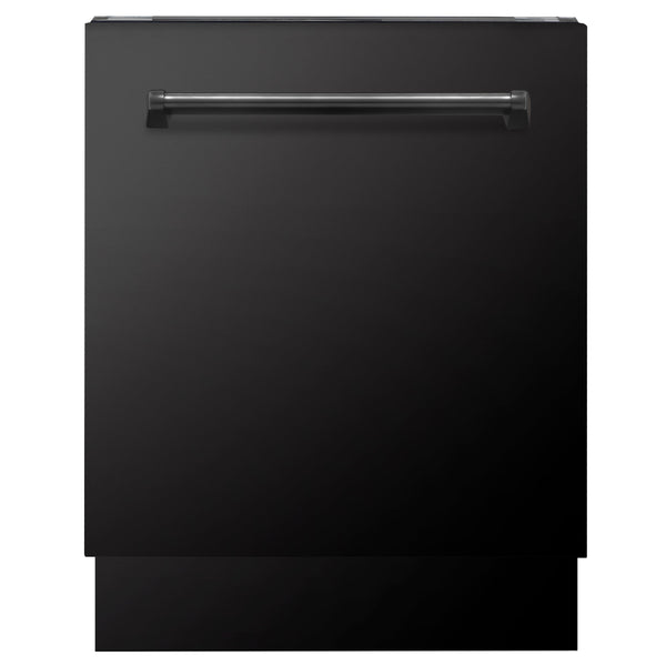 ZLINE Kitchen Package with Refrigeration, 36" Black Stainless Steel Gas Rangetop, 36" Convertible Vent Range Hood, 30" Single Wall Oven, and 24" Tall Tub Dishwasher (5KPR-RTBRH36-AWSDWV)