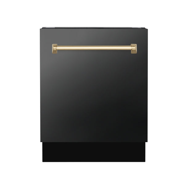 ZLINE Appliances 30" Autograph Edition Kitchen Package with Black Stainless Steel Dual Fuel Range, Range Hood and Dishwasher with Gold Accents (3AKP-RABRHDWV30-G)