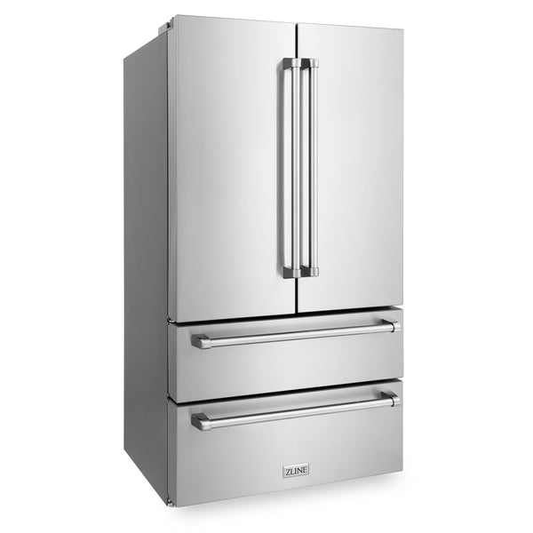 36" ZLINE Appliances Package with Refrigeration, 36" Stainless Steel Rangetop, 36" Range Hood and 30" Single Wall Oven (4KPR-RTRH36-AWS)