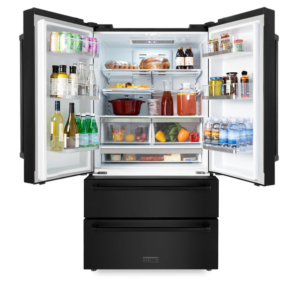 ZLINE 36 in. 22.5 cu. ft Freestanding French Door Refrigerator with Filter in Black Stainless Steel (RFM-36-WF-BS)