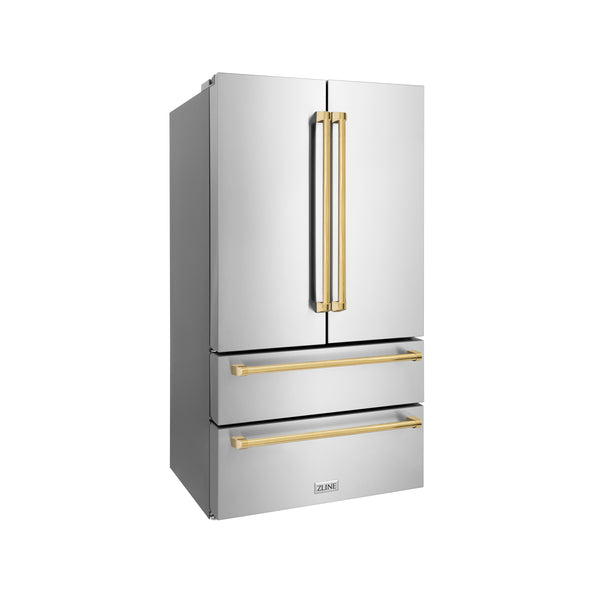 48" ZLINE Appliances Package - Autograph Edition Stainless Steel Dual Fuel Range, Range Hood, Dishwasher and Refrigerator with Champagne Bronze Accents(4KAPR-RARHDWM48-CB)