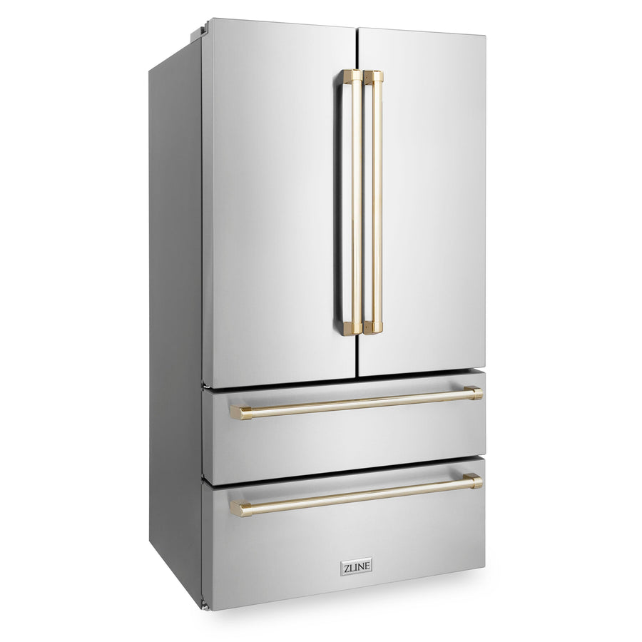 48" ZLINE Appliances Package - Autograph Edition Stainless Steel Dual Fuel Range, Range Hood, Dishwasher and Refrigeration with Gold Accents (4KAPR-RARHDWM48-G)