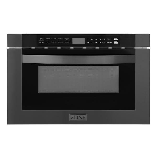 ZLINE 36" Kitchen Package with Black Stainless Steel Dual Fuel Range, Convertible Vent Range Hood and Microwave Drawer (3KP-RABRH36-MW)