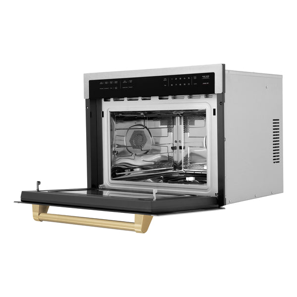 ZLINE Autograph Edition 24" 1.6 cu ft. Built-in Convection Microwave Oven in Fingerprint Resistant Stainless Steel with Champagne Bronze Accents (MWOZ-24-SS-CB)