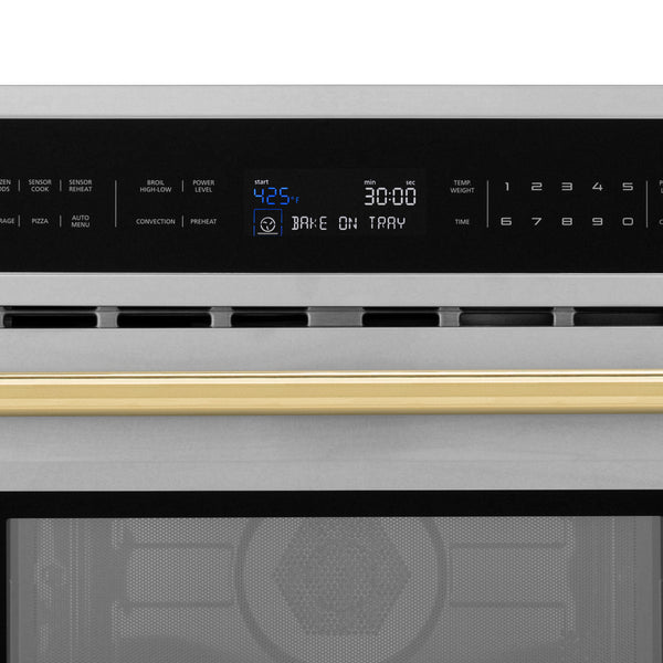 ZLINE Autograph Edition 30” 1.6 cu ft. Built-in Convection Microwave Oven in Stainless Steel and Gold Accents (MWOZ-30-G)