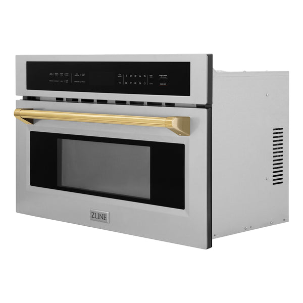 ZLINE Autograph Edition 30” 1.6 cu ft. Built-in Convection Microwave Oven in Stainless Steel and Gold Accents (MWOZ-30-G)