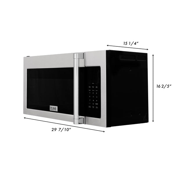 ZLINE 30" 1.5 cu. ft. Over the Range Microwave in Fingerprint Resistant Stainless Steel with Traditional Handle and Set of 2 Charcoal Filters (MWO-OTRCFH-30-SS)