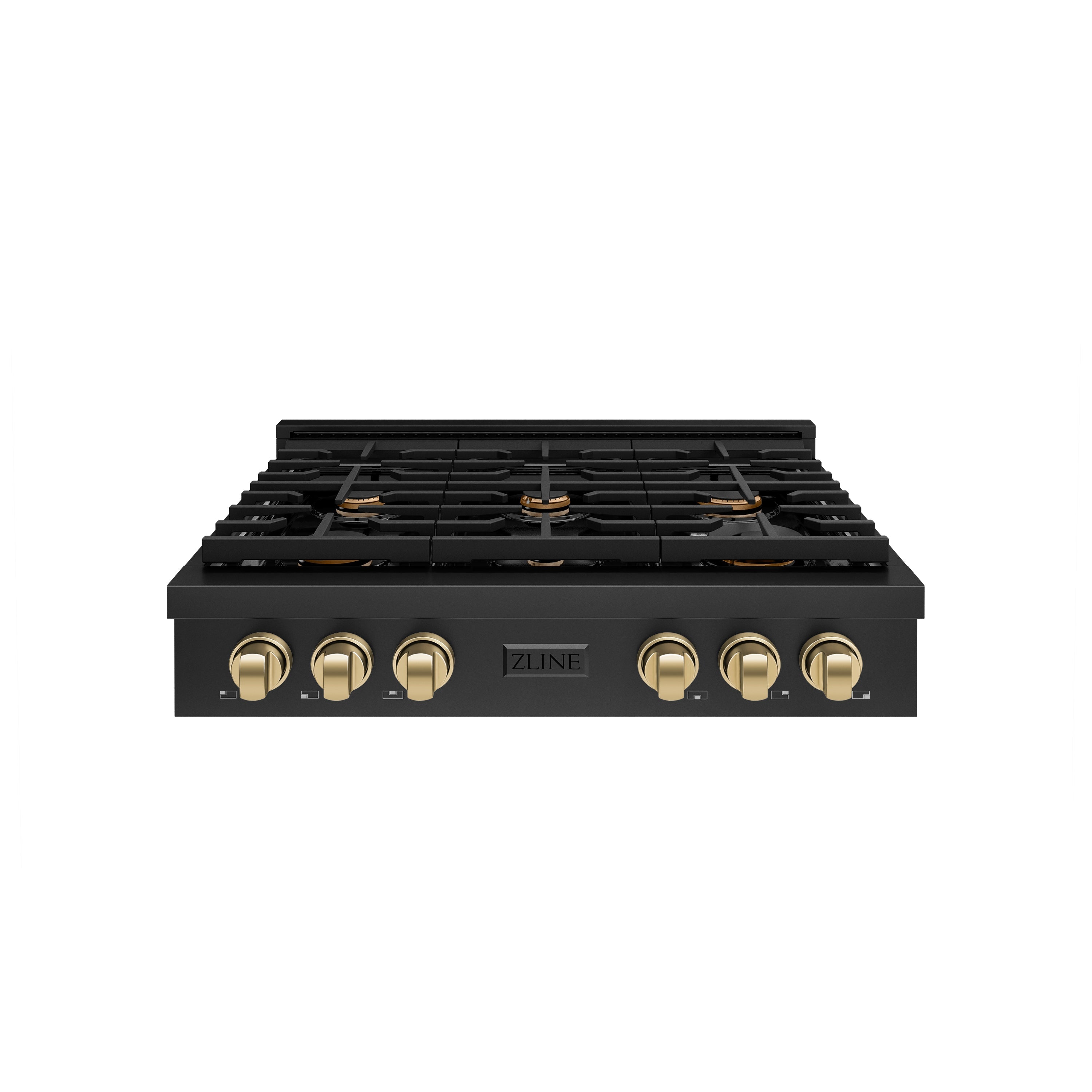 ZLINE 36 in. Autograph Edition Paramount Gas Rangetop with 6 Burners and Porcelain Cooktop in Black Stainless Steel with Champagne Bronze Accents (SRTBZ-36-CB)