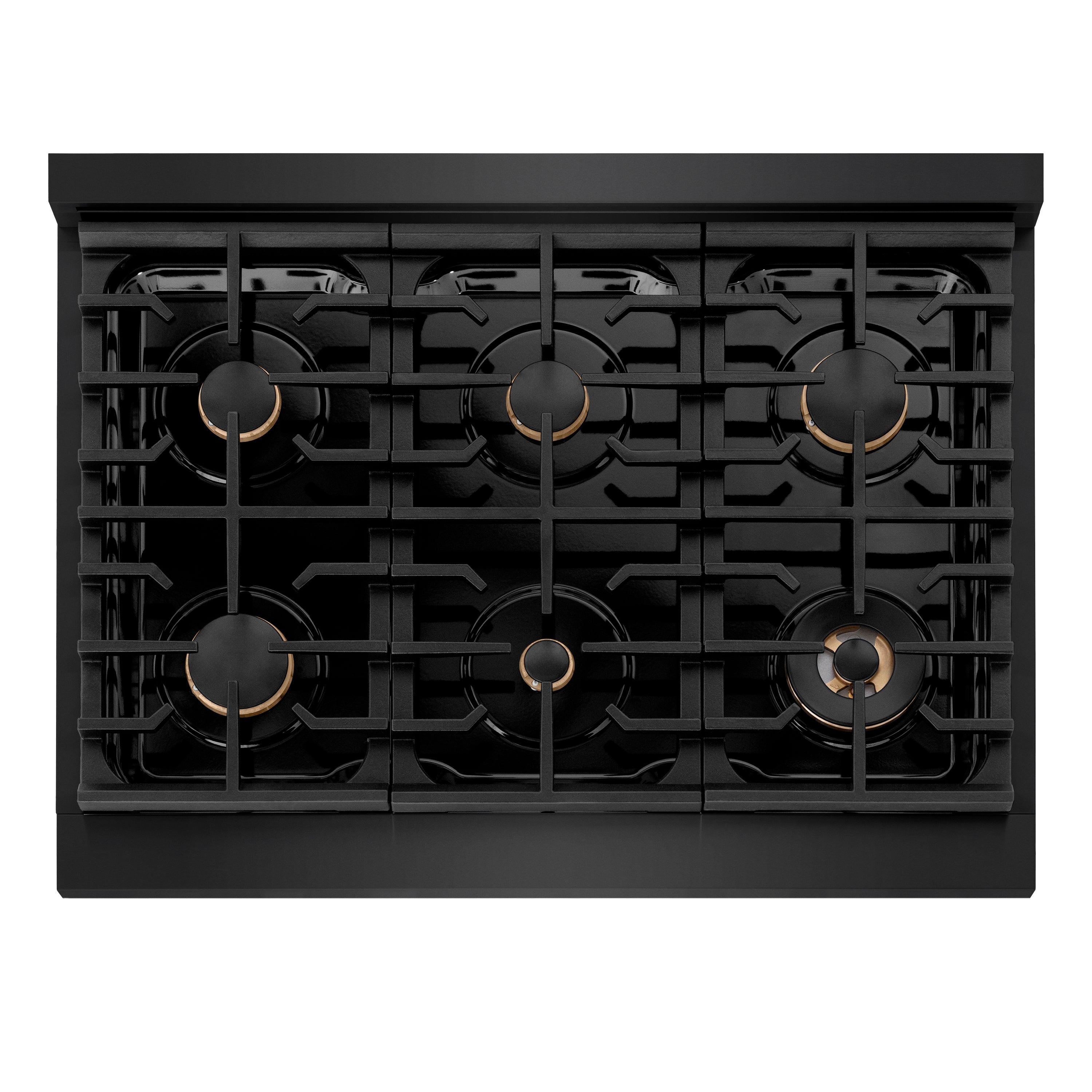 ZLINE 36 in. Autograph Edition Paramount Gas Rangetop with 6 Burners and Porcelain Cooktop in Black Stainless Steel with Champagne Bronze Accents (SRTBZ-36-CB)