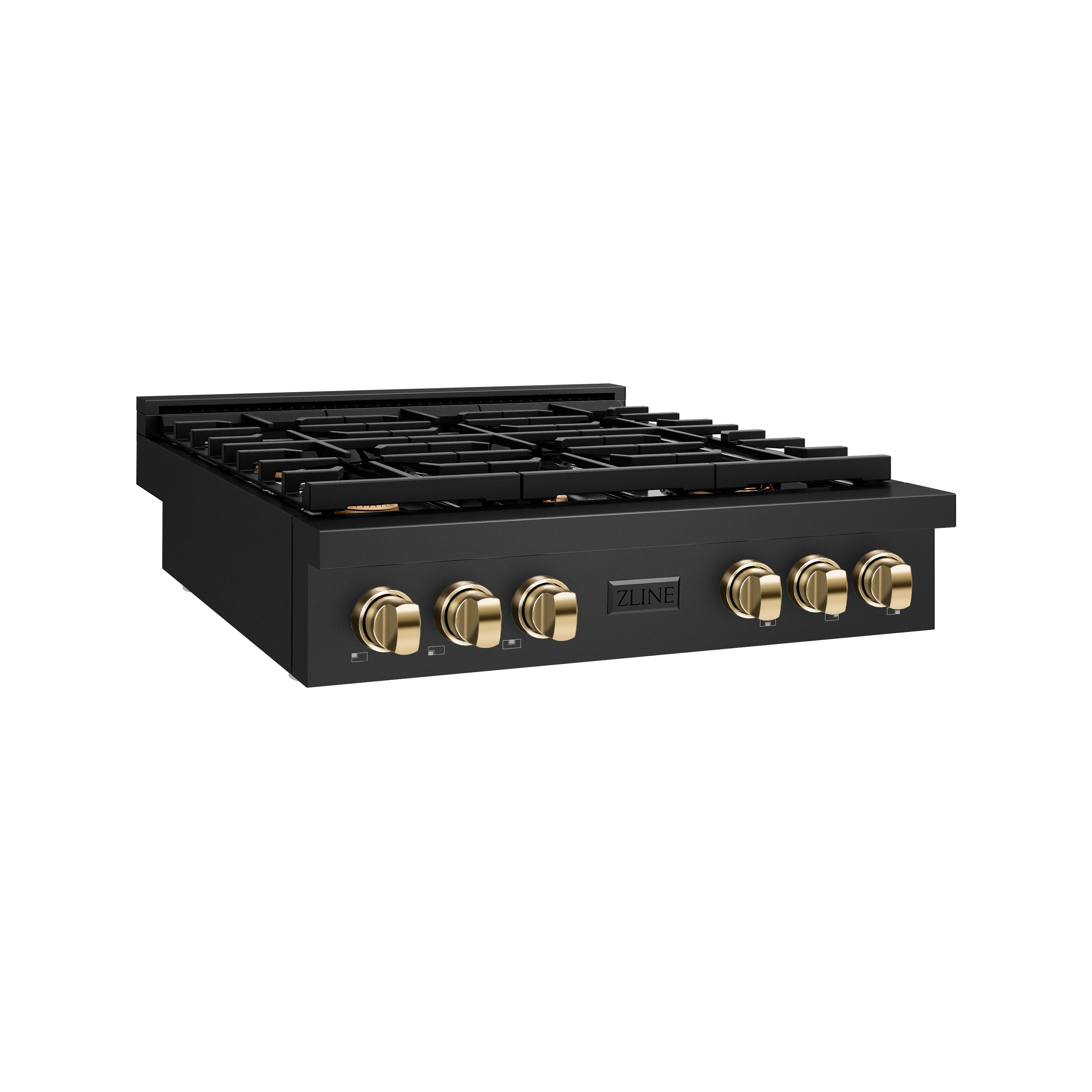 ZLINE 30 in. Autograph Edition Paramount Gas Rangetop with 4 Burners and Porcelain Cooktop in Black Stainless Steel with Polished Gold Accents (SRTBZ-30-G)