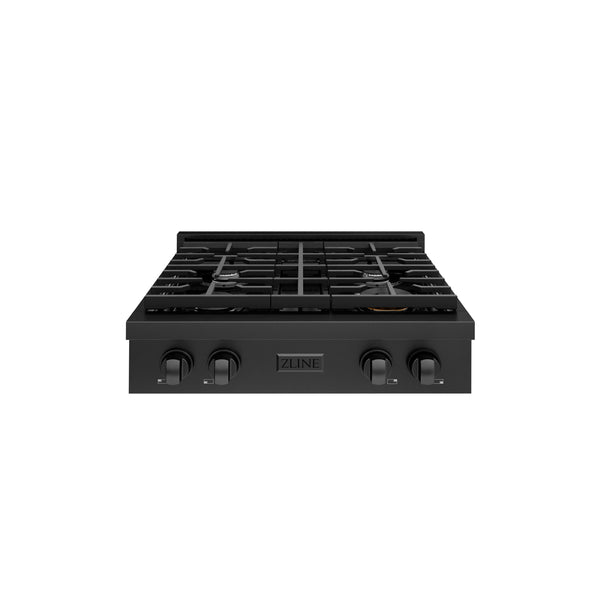 ZLINE 30 in. Paramount Gas Rangetop with 4 Burners and Porcelain Cooktop in Black Stainless Steel (SRTB-30)