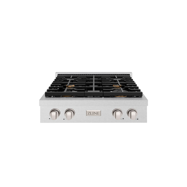 ZLINE 30 in. Paramount Gas Rangetop with 4 Brass Burners and Porcelain Cooktop in DuraSnow® Stainless Steel (SRTS-BR-30)