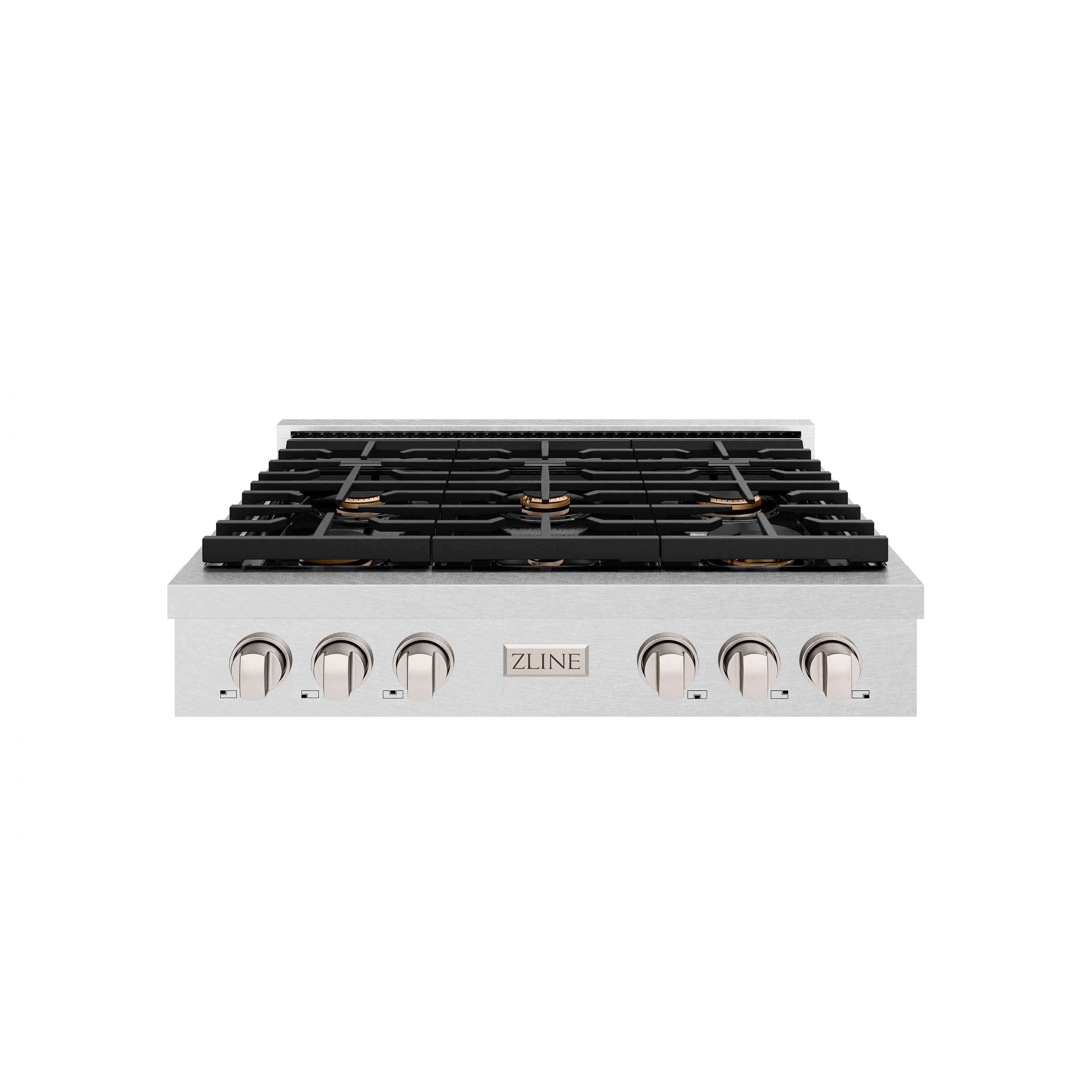 ZLINE 36 in. Paramount Gas Rangetop with 6 Brass Burners and Porcelain Cooktop in DuraSnow® Stainless Steel (SRTS-BR-36)