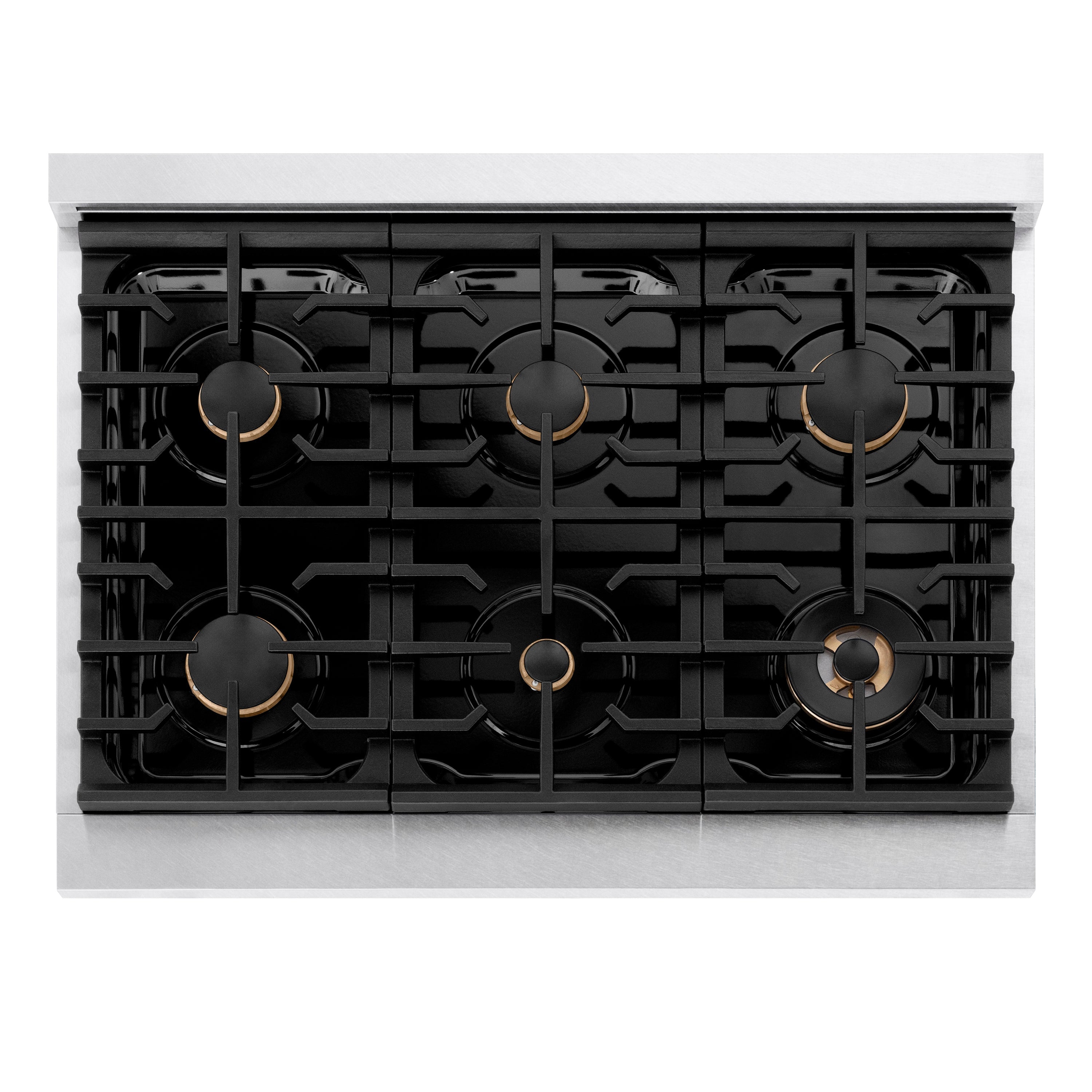 ZLINE 36 in. Paramount Gas Rangetop with 6 Brass Burners and Porcelain Cooktop in DuraSnow® Stainless Steel (SRTS-BR-36)