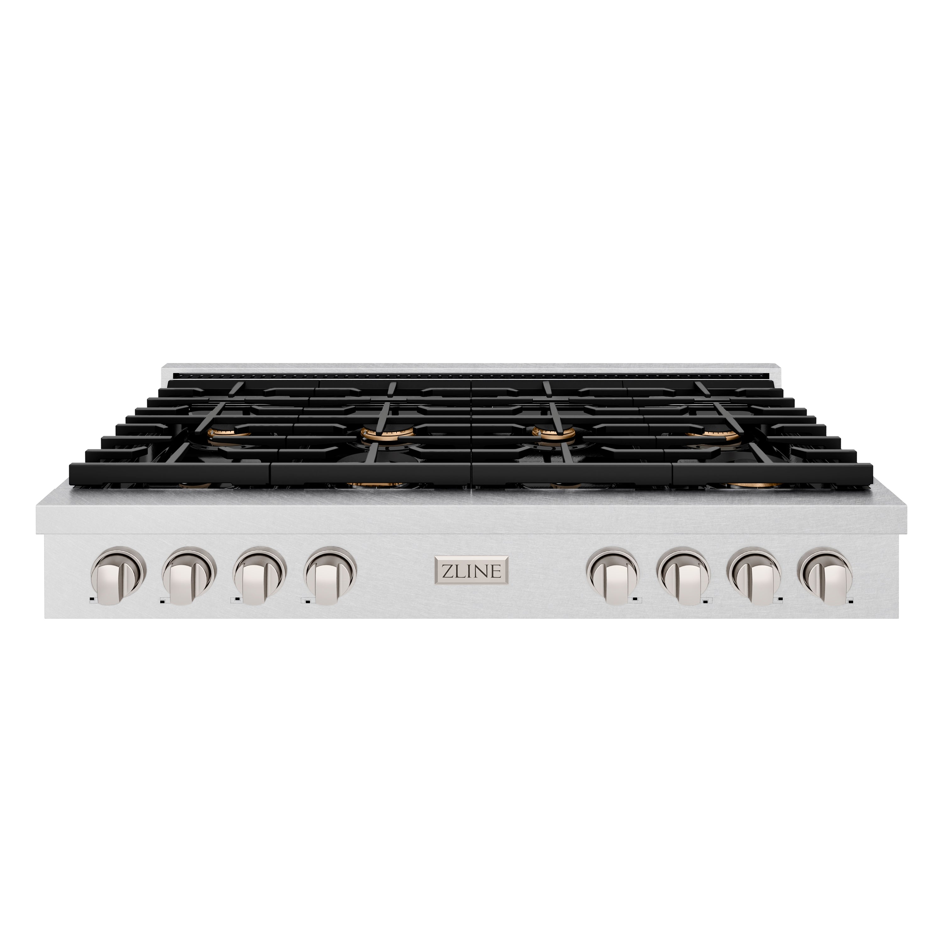 ZLINE 48 in. Paramount Gas Rangetop with 8 Brass Burners and Porcelain Cooktop in DuraSnow® Stainless Steel (SRTS-BR-48)