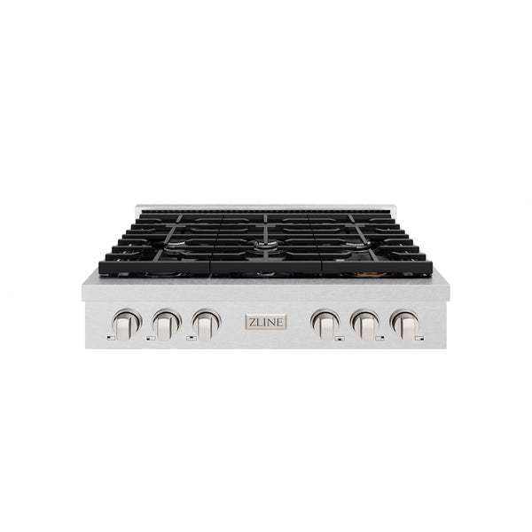 ZLINE 36 in. Paramount Gas Rangetop with 6 Burners and Porcelain Cooktop in DuraSnow® Stainless Steel (SRTS-36)