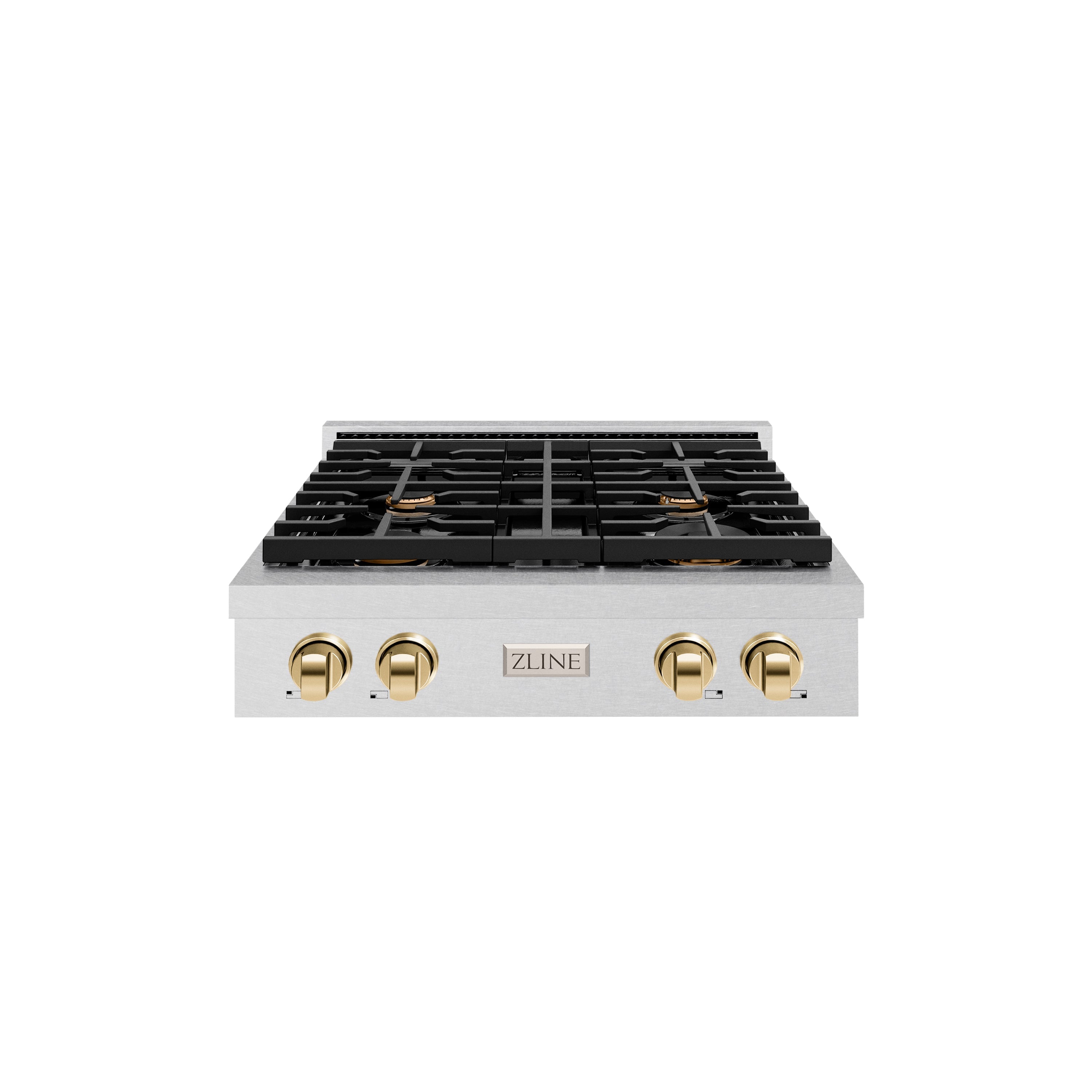 ZLINE 30 in. Autograph Edition Paramount Gas Rangetop with 4 Burners and Porcelain Cooktop in DuraSnow® Stainless Steel with Polished Gold Accents (SRTSZ-30-G)