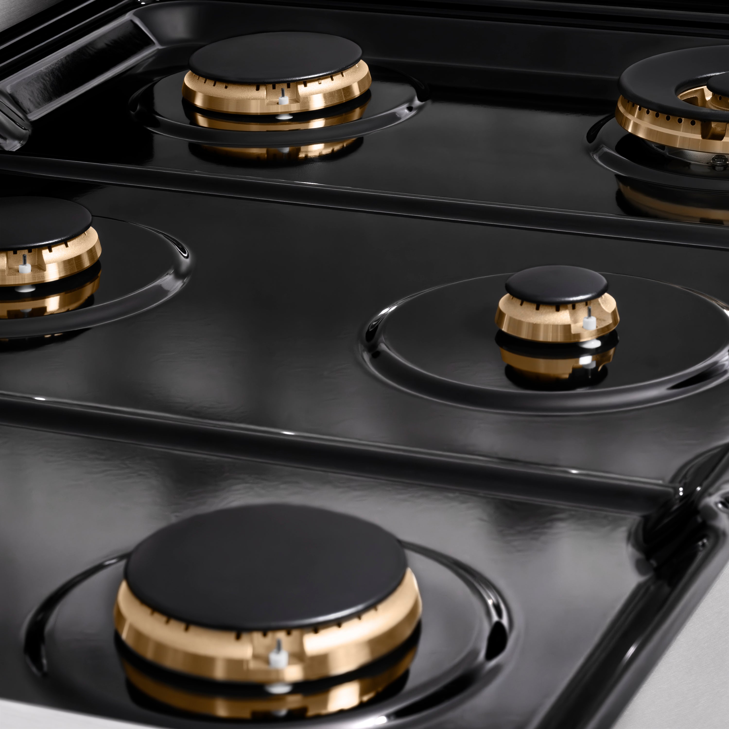 ZLINE 36 in. Autograph Edition Paramount Gas Rangetop with 6 Burners and Porcelain Cooktop in DuraSnow® Stainless Steel with Champagne Bronze Accents (SRTSZ-36-CB)