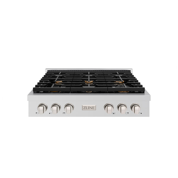 ZLINE 36 in. Paramount Gas Rangetop with 6 Brass Burners and Porcelain Cooktop in Stainless Steel (SRT-BR-36)