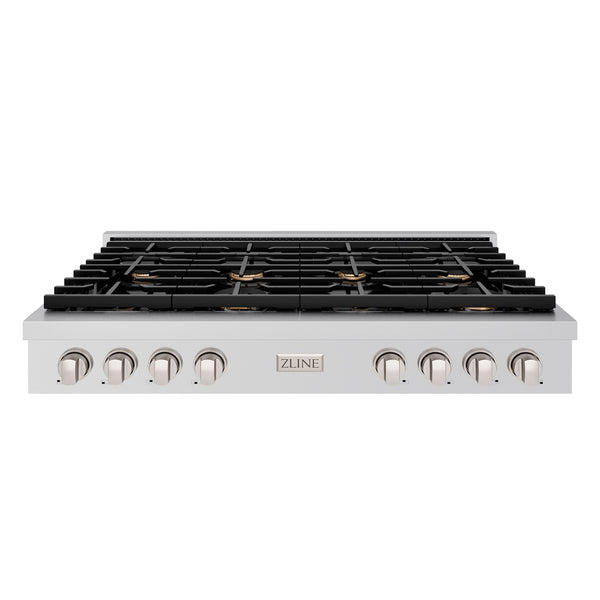 ZLINE 48 in. Paramount Gas Rangetop with 8 Brass Burners and Porcelain Cooktop in Stainless Steel (SRT-BR-48)