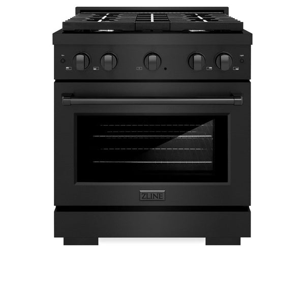 ZLINE 30 in. 4.2 cu. ft. Paramount Dual Fuel Range with 4 Burner Gas Cooktop and Electric Convection Oven in Black Stainless Steel (SDRB-30)