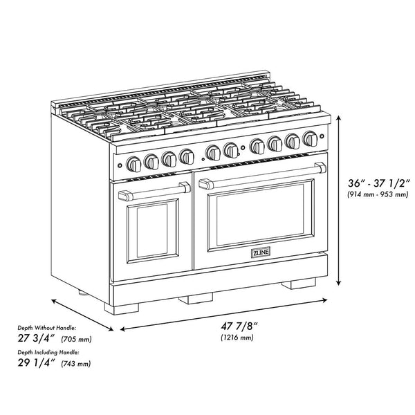 ZLINE 48 in. 6.7 cu. ft. Paramount Double Oven Dual Fuel Range in Black Stainless Steel with 8 Brass Burners (SDRB-BR-48)