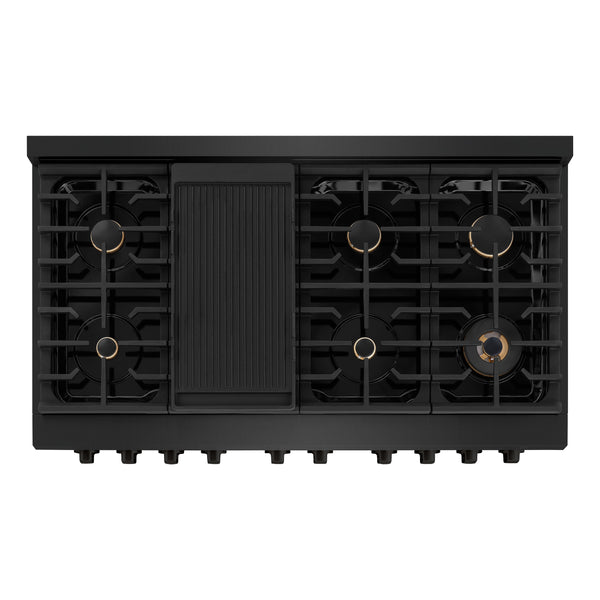 ZLINE 48 in. 6.7 cu. ft. Double Oven Gas Range in Black Stainless Steel with 8 Brass Burners (SGRB-BR-48)