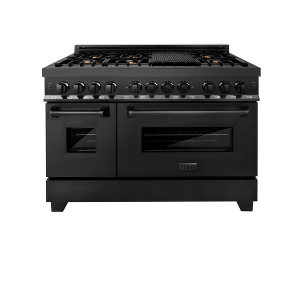 ZLINE 48" Kitchen Package with Black Stainless Steel Dual Fuel Range, Range Hood, Microwave Drawer and Dishwasher (4KP-RABRH48-MWDW)