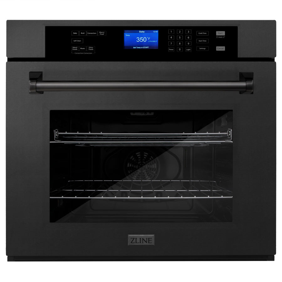 30" ZLINE Appliances Package with Black Stainless Steel Refrigeration, 30" Rangetop, 30" Range Hood and 30" Single Wall Oven (4KPR-RTBRH30-AWS)