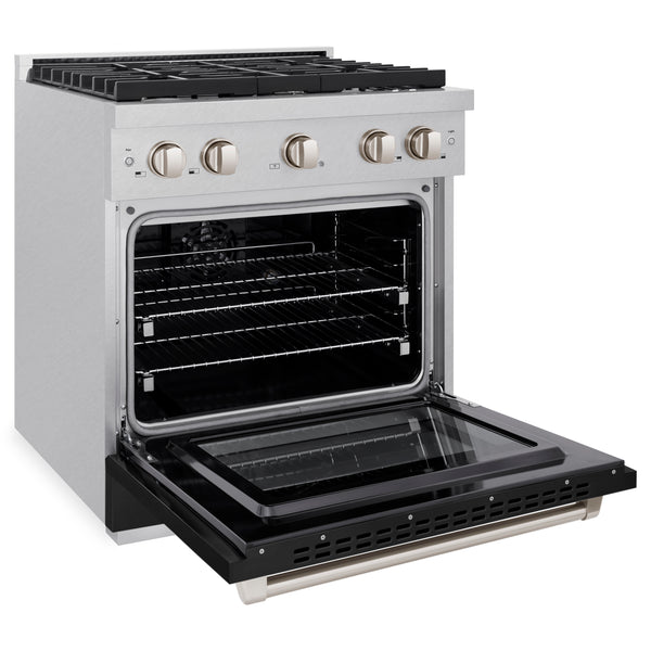 ZLINE 30 in. 4.2 cu. ft. Paramount Dual Fuel Range with 4 Burner Gas Cooktop and Electric Convection Oven in DuraSnow® Stainless Steel with Black Matte Door (SDRS-BLM-30)