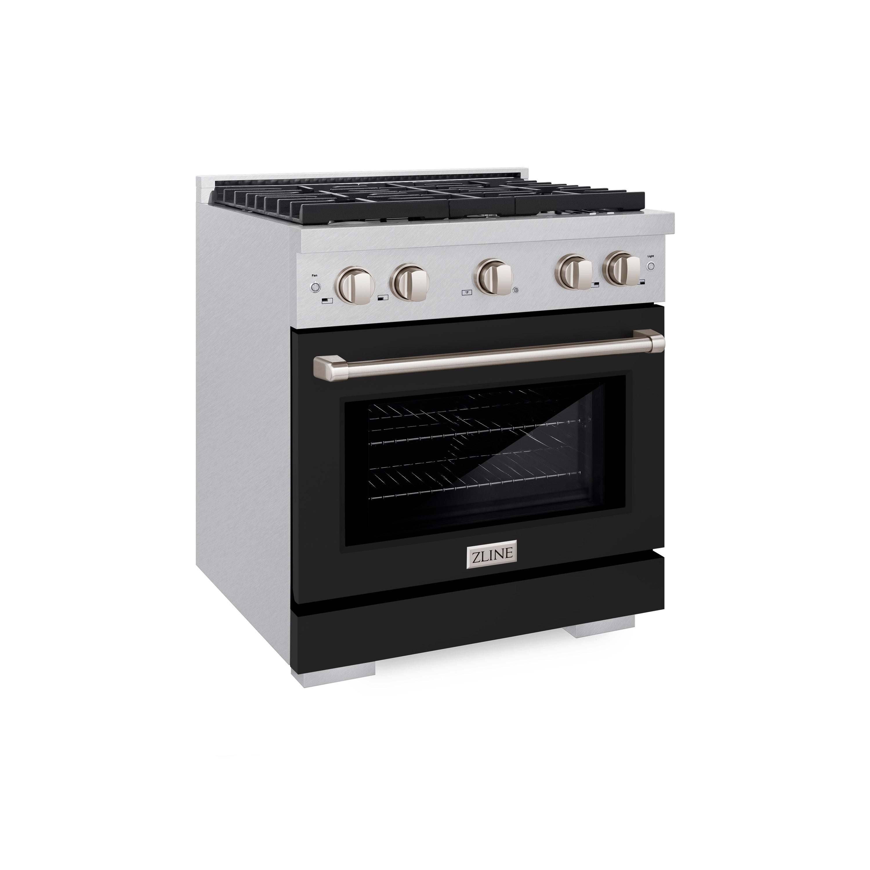 ZLINE 30 in. 4.2 cu. ft. 4 Burner Gas Range with Convection Gas Oven in DuraSnow® Stainless Steel with Black Matte Door (SGRS-BLM-30)