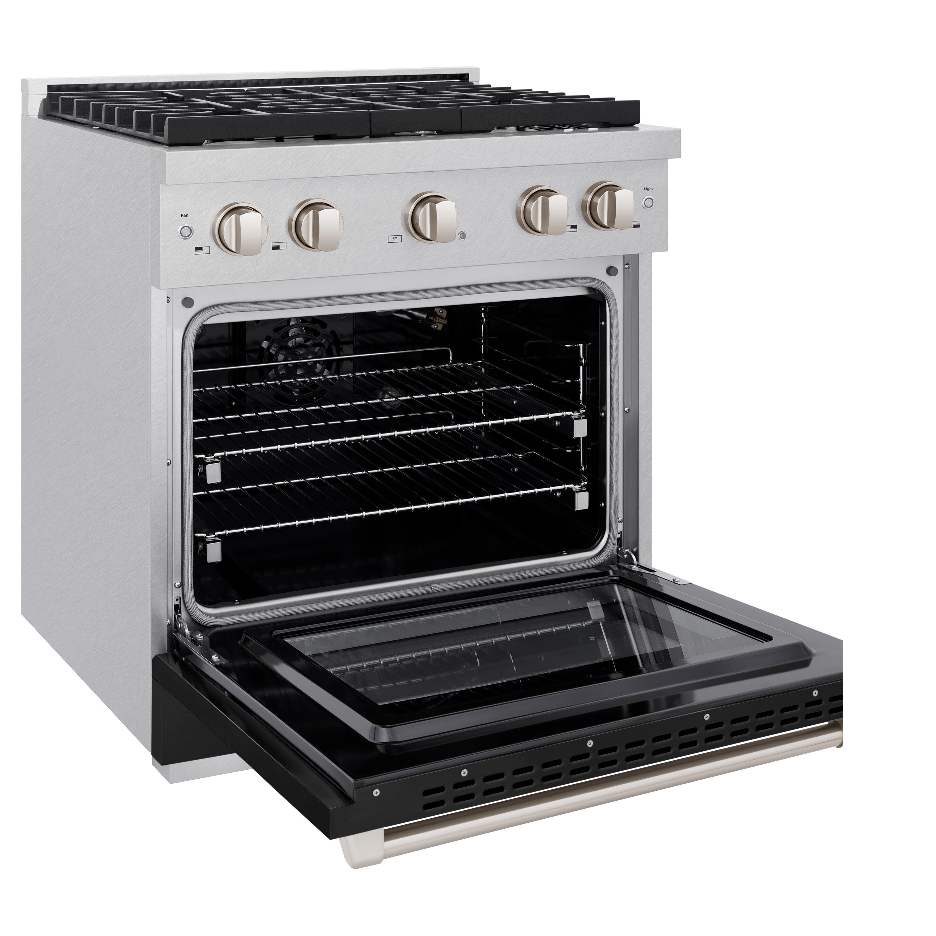 ZLINE 30 in. 4.2 cu. ft. 4 Burner Gas Range with Convection Gas Oven in DuraSnow® Stainless Steel with Black Matte Door (SGRS-BLM-30)