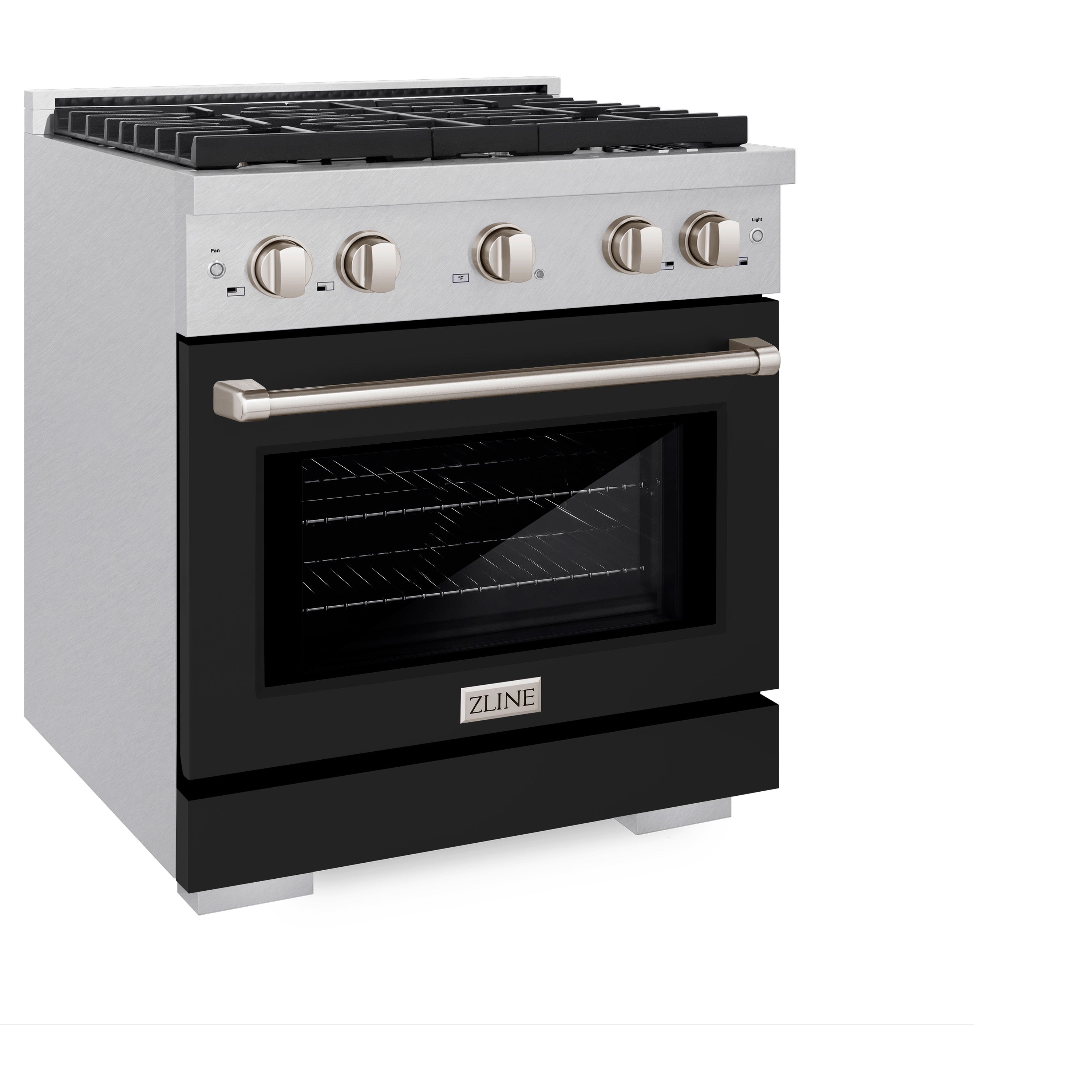 ZLINE 30 in. 4.2 cu. ft. 4 Burner Gas Range with Convection Gas Oven in DuraSnow® Stainless Steel with Black Matte Door (SGRS-BLM-30)