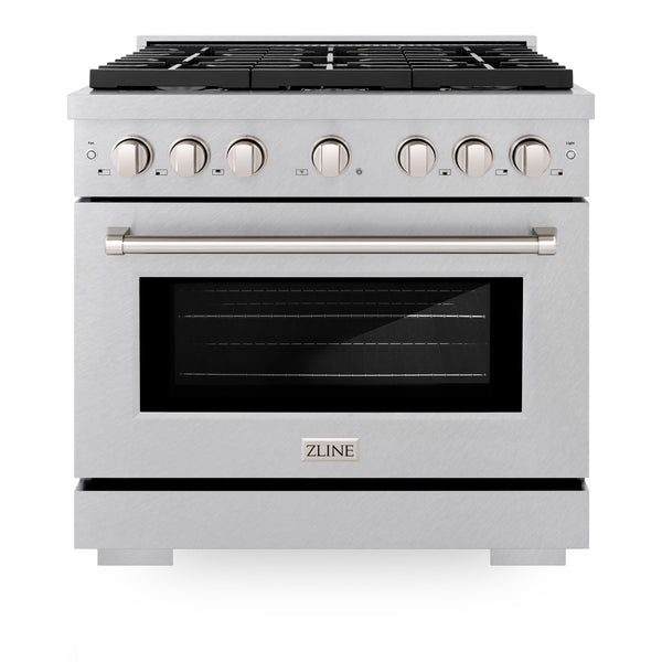 ZLINE 36 in. 5.2 cu. ft. Paramount Dual Fuel Range with 6 Burner Gas Cooktop and Electric Convection Oven in DuraSnow® Stainless Steel (SDRS-36)