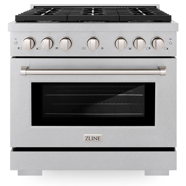 ZLINE 36 in. 5.2 cu. ft. 6 Burner Gas Range with Convection Gas Oven in DuraSnow® Stainless Steel (SGRS-36)