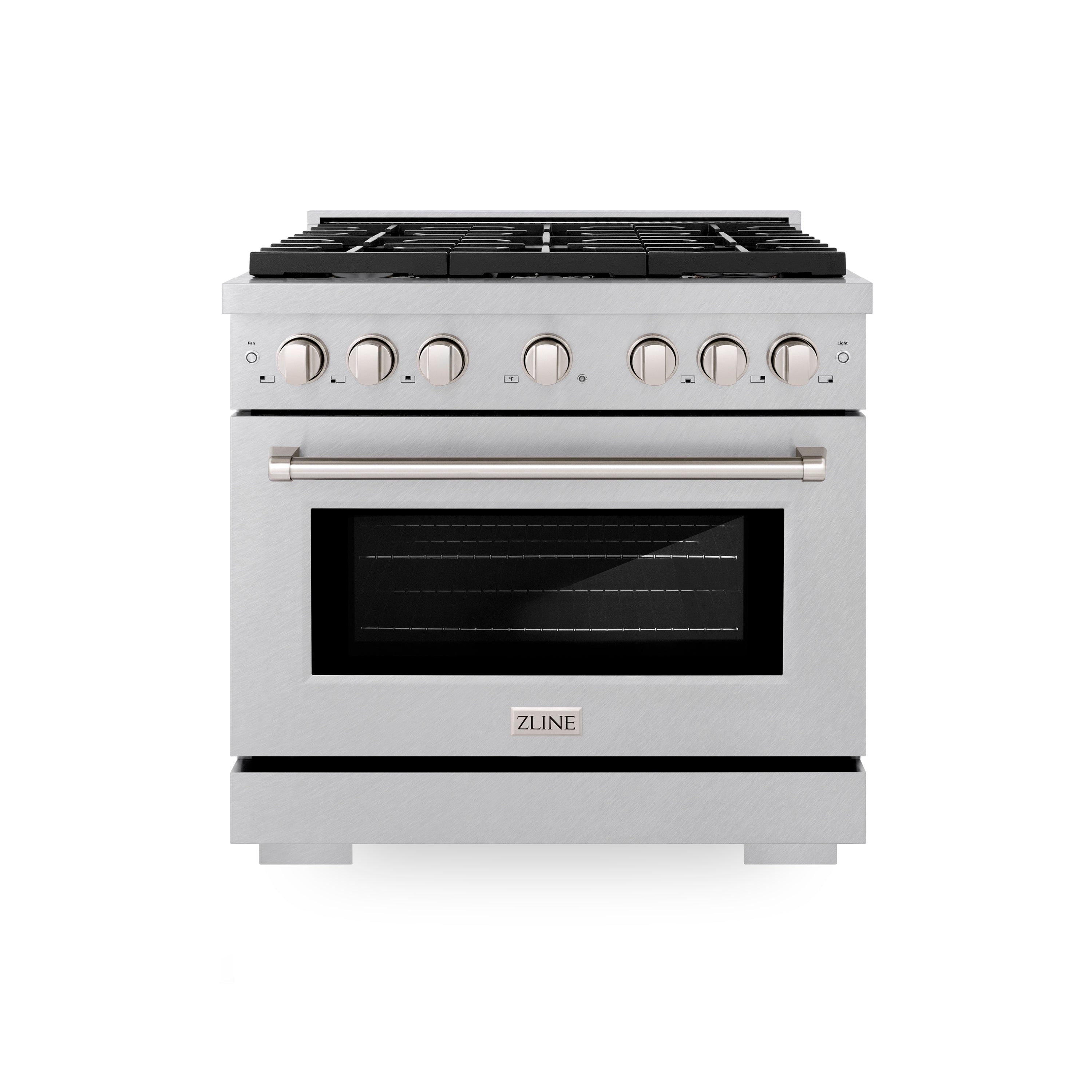 ZLINE 36 in. 5.2 cu. ft. Gas Range with Convection Gas Oven in DuraSnow® Stainless Steel with 6 Brass Burners (SGRS-BR-36)