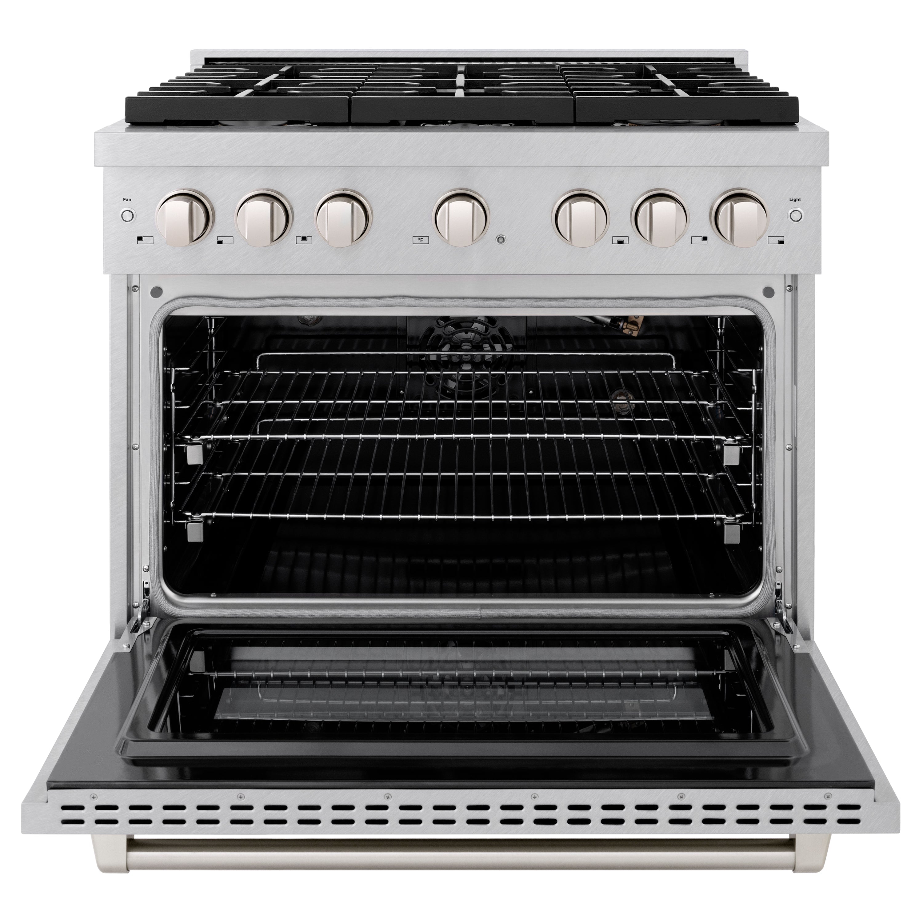 ZLINE 36 in. 5.2 cu. ft. Gas Range with Convection Gas Oven in DuraSnow® Stainless Steel with 6 Brass Burners (SGRS-BR-36)