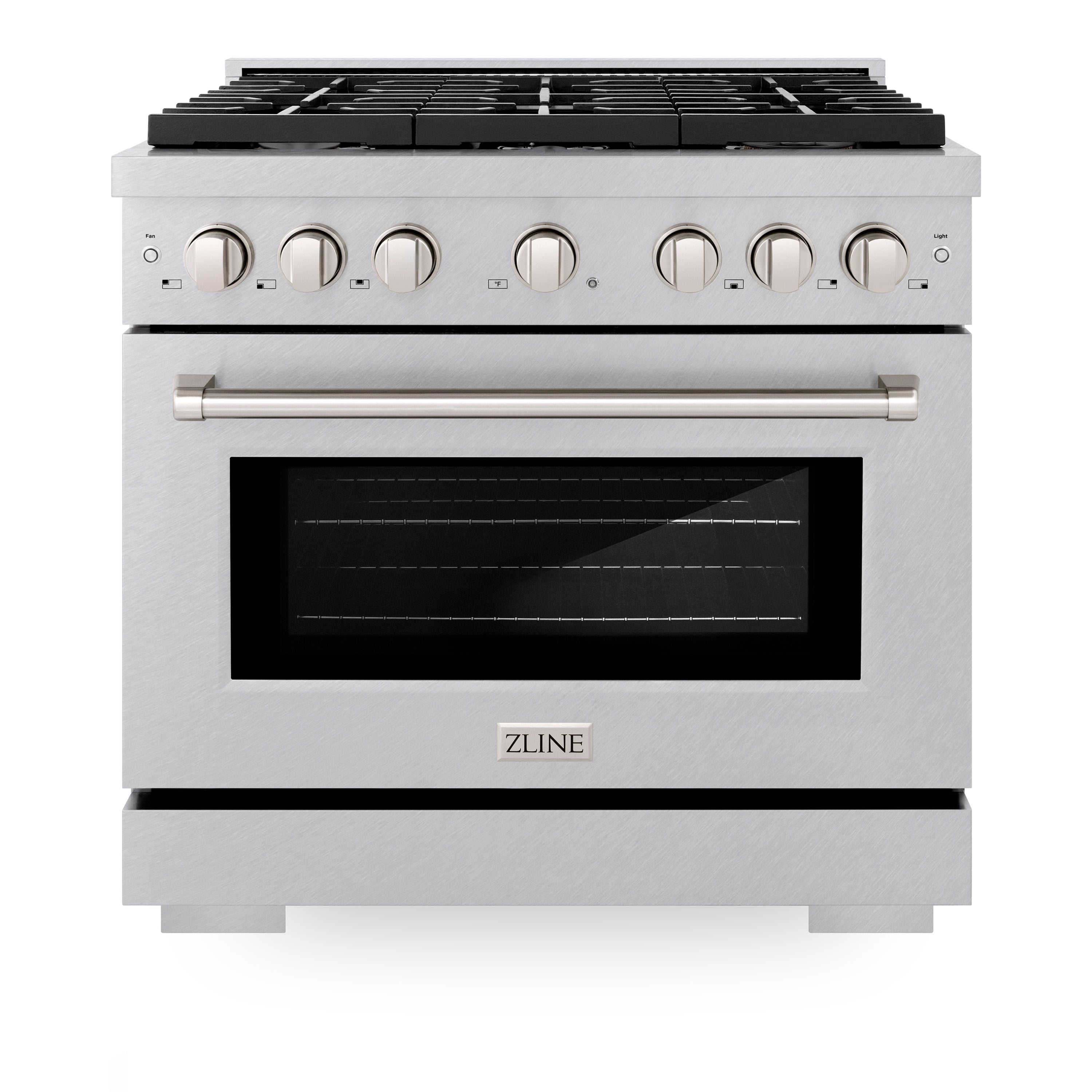 ZLINE 36 in. 5.2 cu. ft. Gas Range with Convection Gas Oven in DuraSnow® Stainless Steel with 6 Brass Burners (SGRS-BR-36)