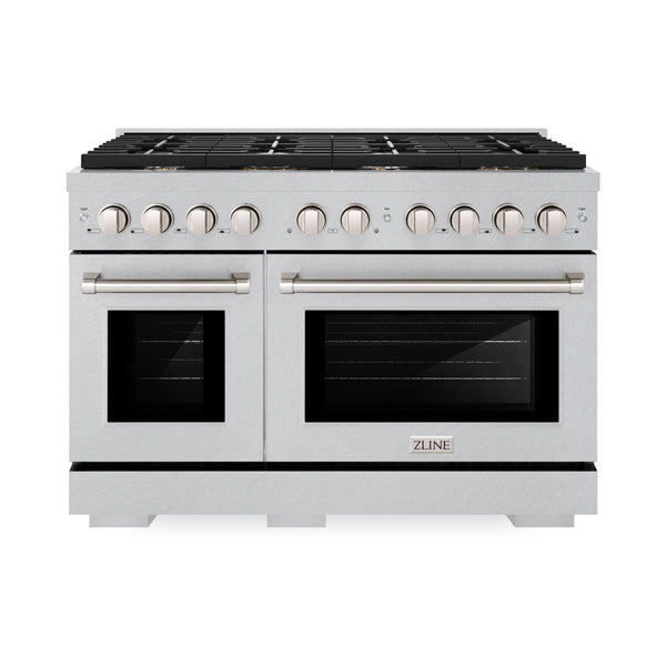 ZLINE 48 in. 6.7 cu. ft. Double Oven Gas Range in DuraSnow® Stainless Steel with 8 Brass Burners (SGRS-BR-48)