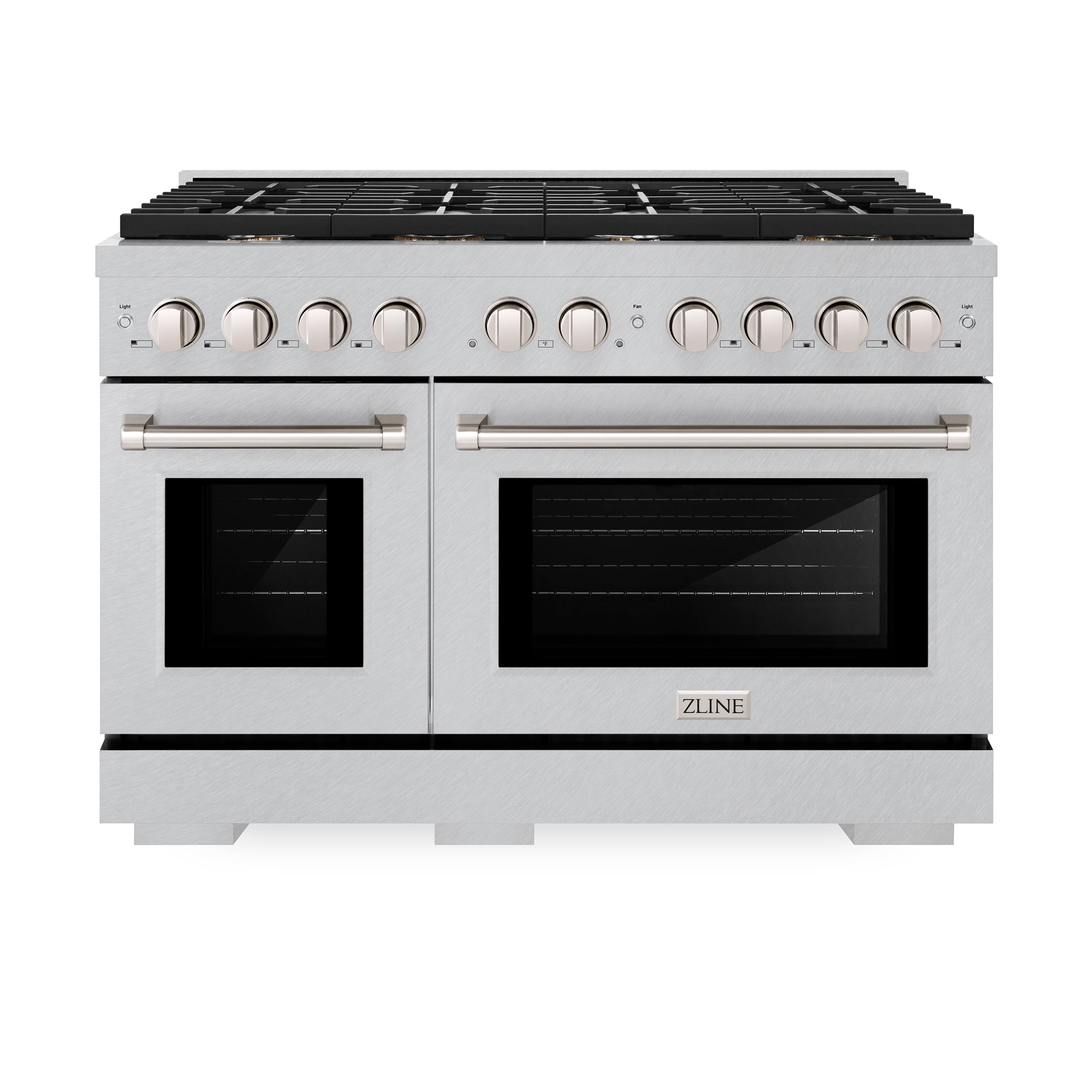 ZLINE 48 in. 6.7 cu. ft. Double Oven Gas Range in DuraSnow® Stainless Steel with 8 Brass Burners (SGRS-BR-48)