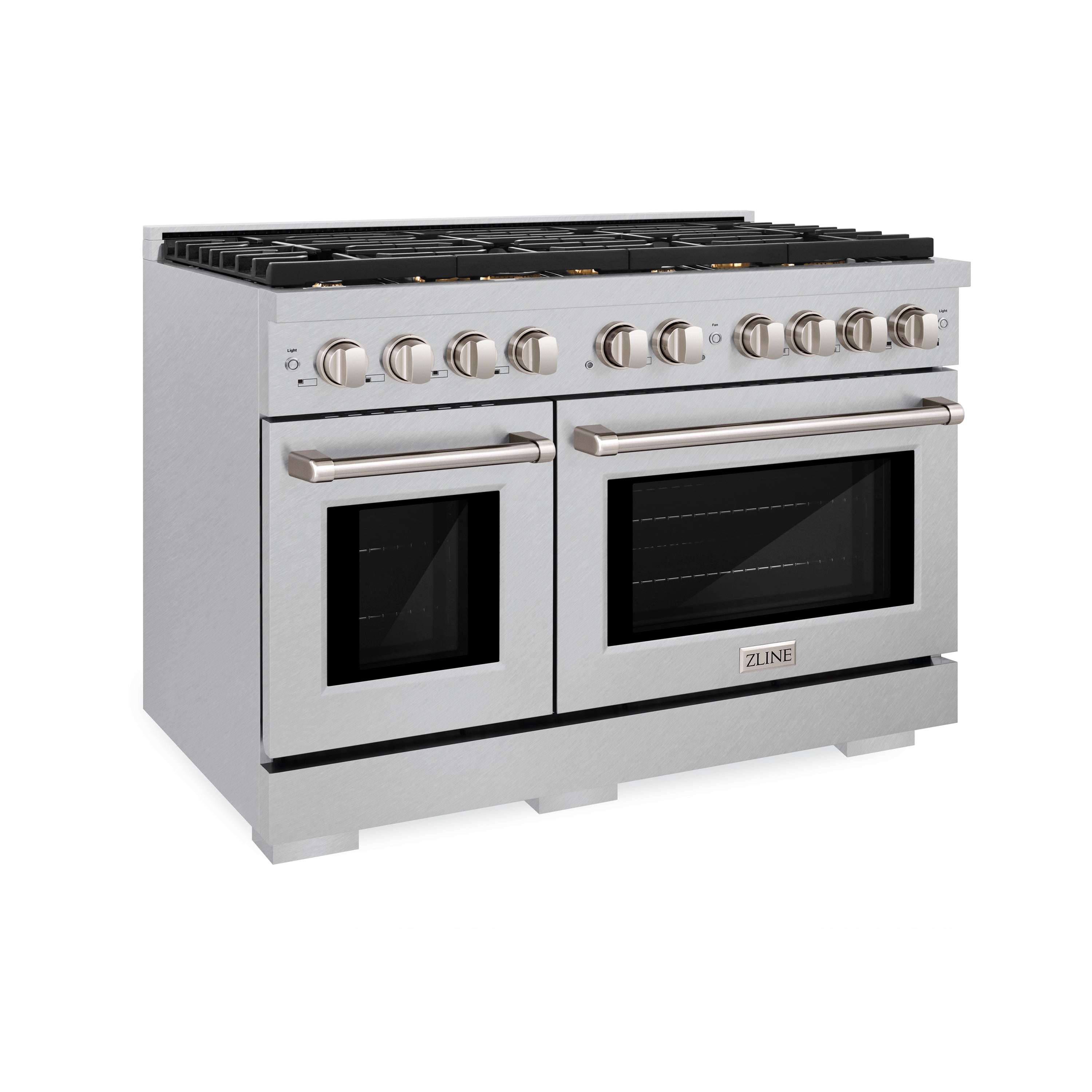 ZLINE 48 in. 6.7 cu. ft. Double Oven Gas Range in DuraSnow® Stainless Steel with 8 Brass Burners (SGRS-BR-48)